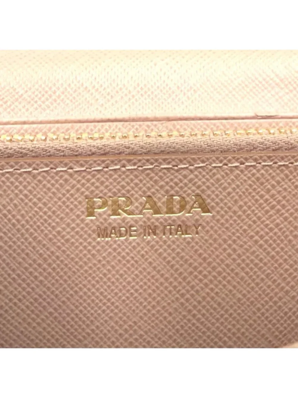 Prada Saffiano Metal Bifold Leather Pink Beige Wallet Gold